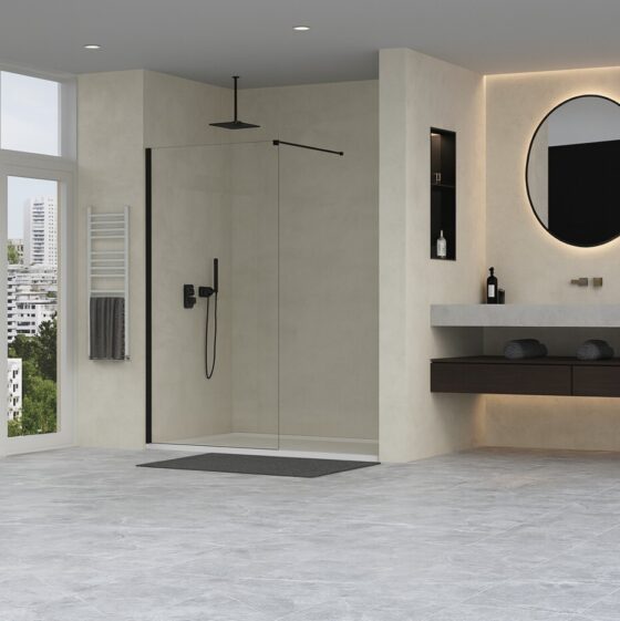 ERGA Paris Walk-In sprchová zástena 160 × 200 cm – 8 mm číre bezpečnostné sklo, čierny matný profil