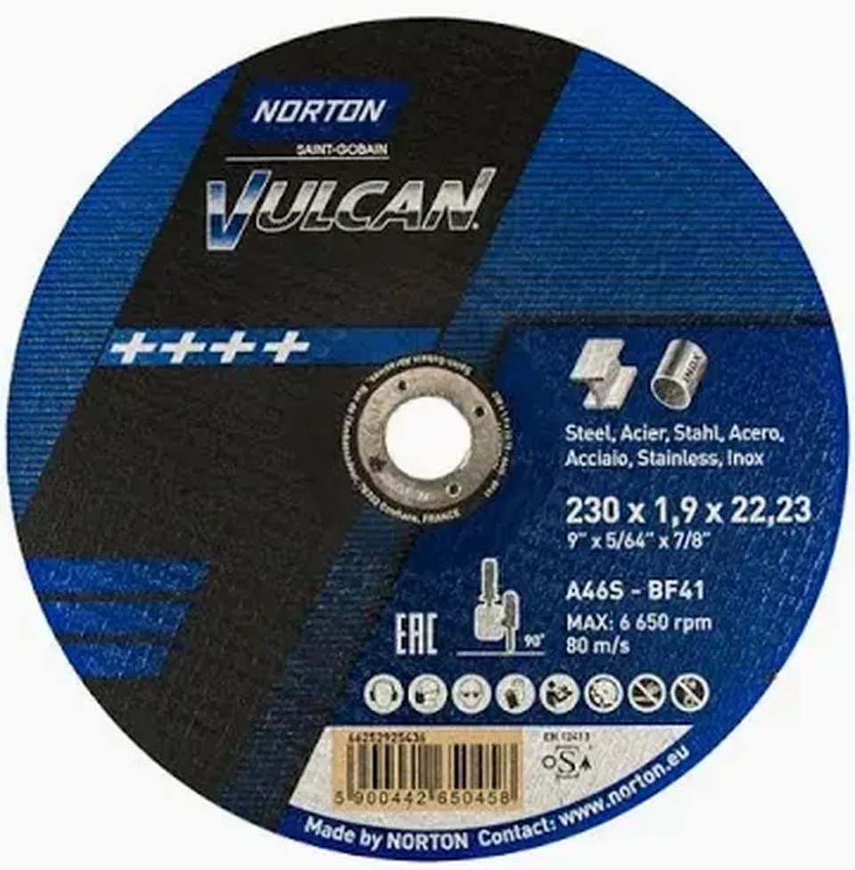 NORTON Vulcan A 230 × 1,9 × 22 mm A46S-BF41 – rezný kotúč na kov a nerez
