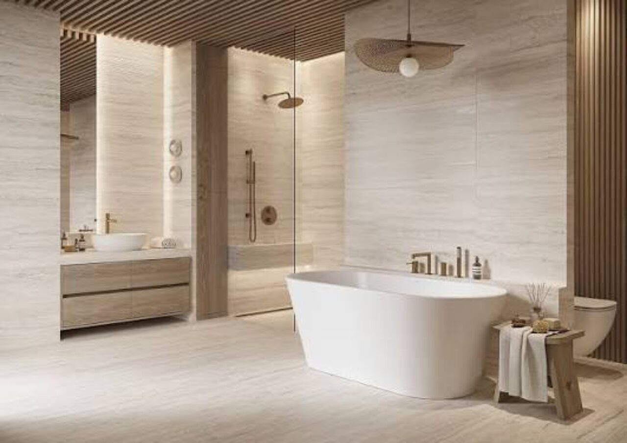 Cersanit LIV TRAVERTINO CLASSICO Cream Matt Rect 598 1198 cm gresova dlazba kremova rektifikovana kupelna