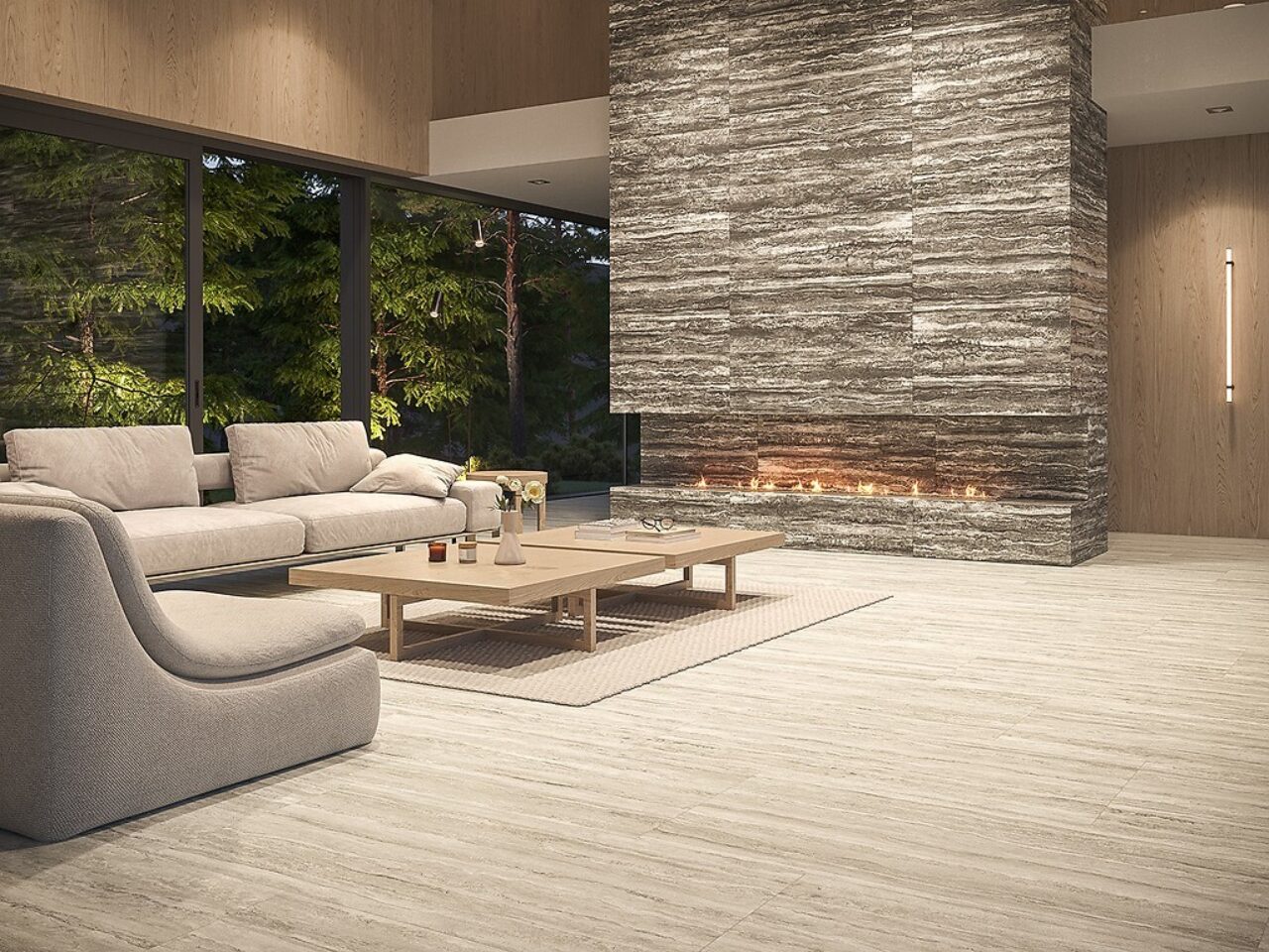 Cersanit LIV TRAVERTINO Noche Brown Matt Rect 598 1198 cm gresova dlazba hneda rektifikovana obyvacka